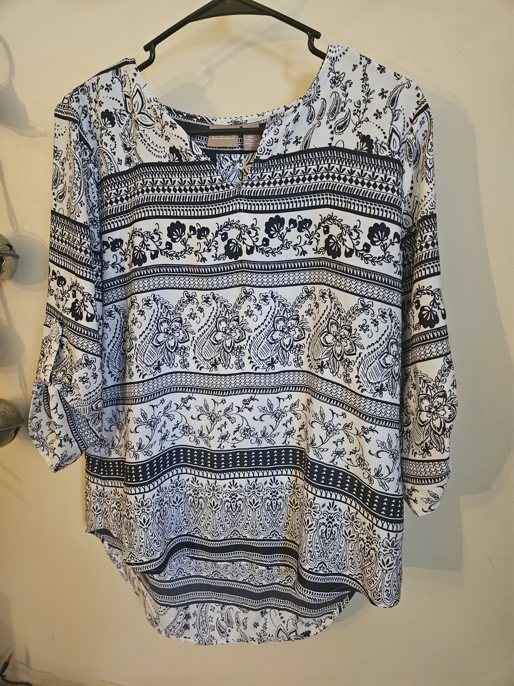 Chico's Black and White Floral-Stripes Top